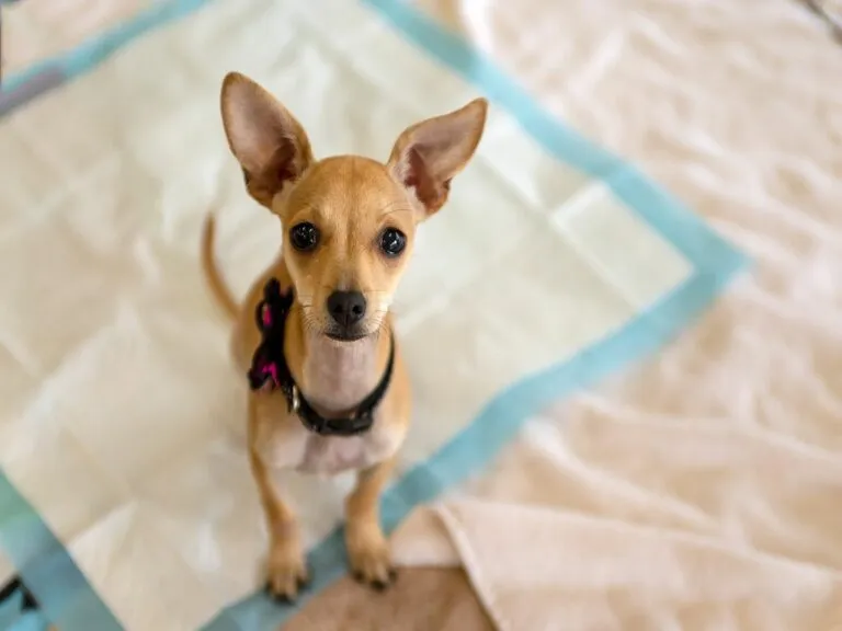 incontinência nos cães_1 chihuahua em cima de resguardo a olhar para cima