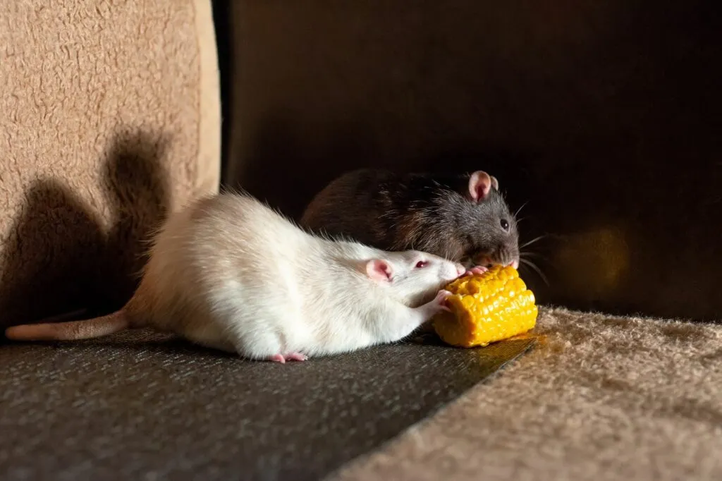 ratazanas domésticas_3 duas ratazanas a comer milho